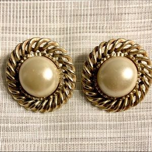 Vintage Silver Toned Faux Pearl Swirl Earrings
